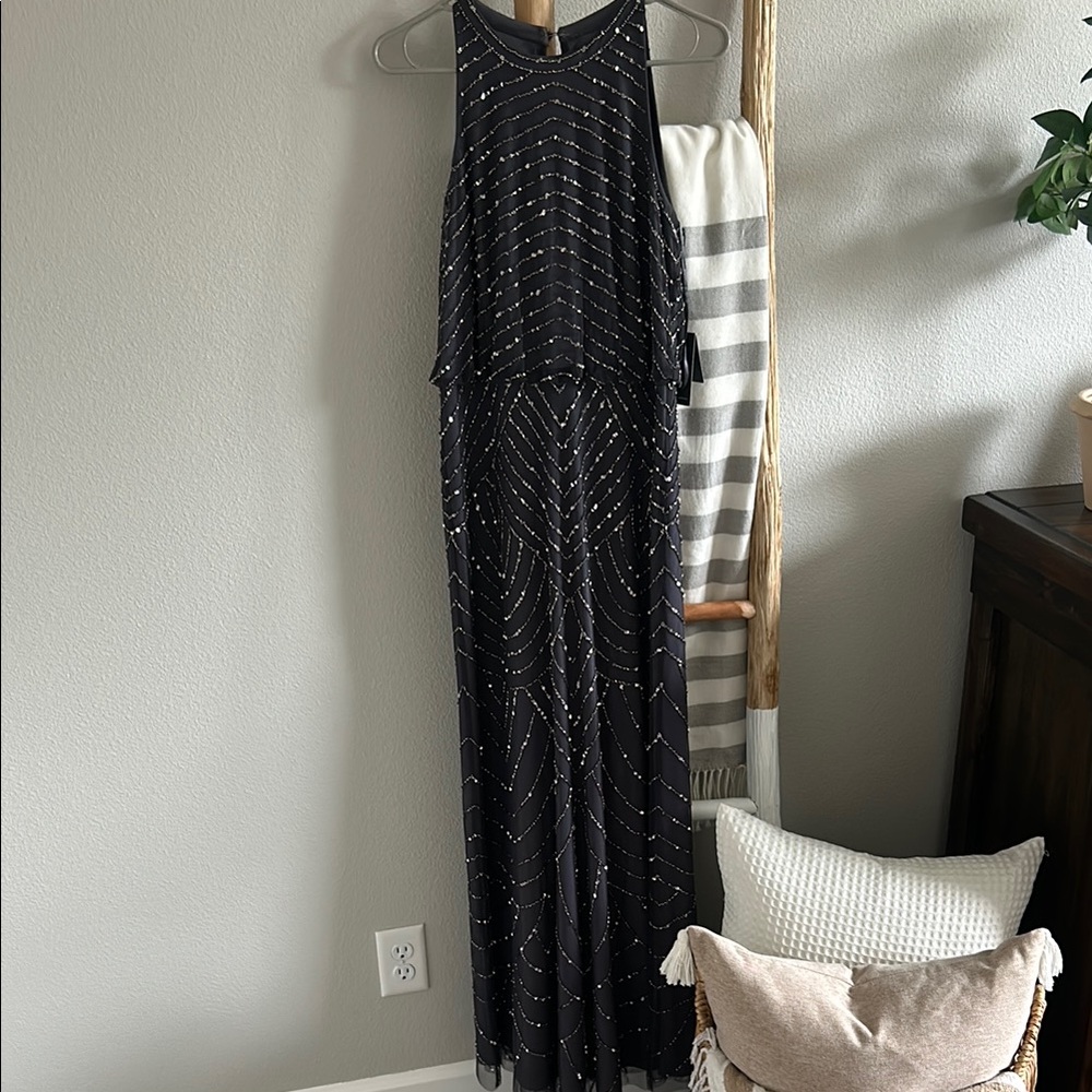 Elegant Black Beaded Evening Gown